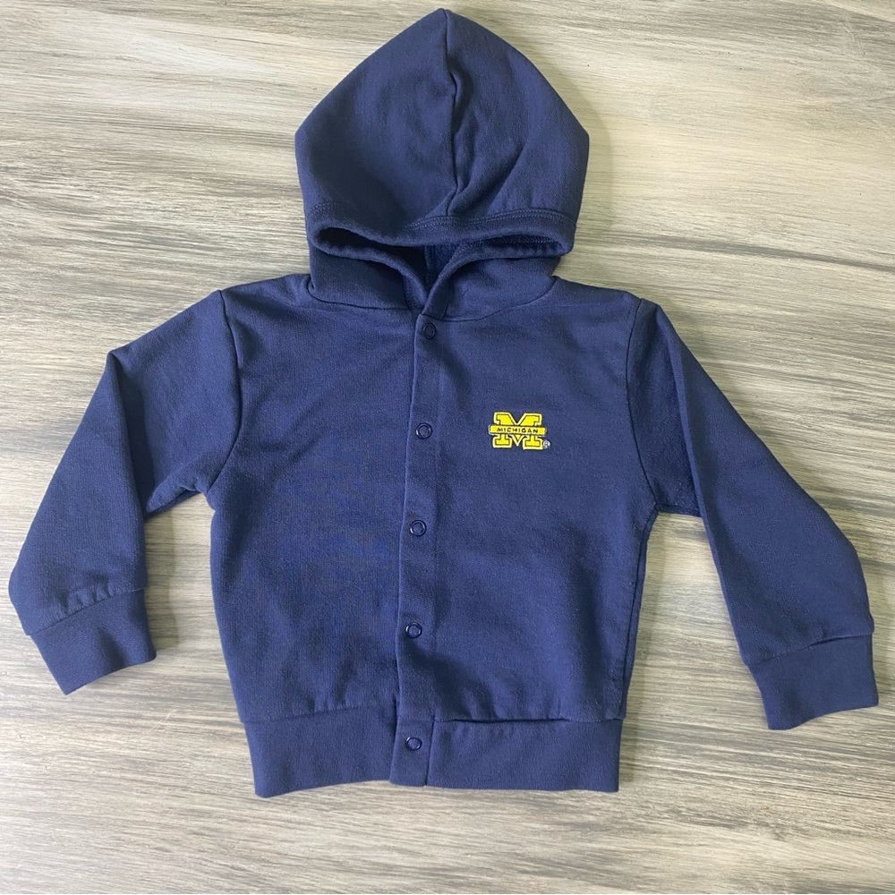 University of Michigan Hoodie Snap Closure Blue w/ Stitched Logo Size 18 months